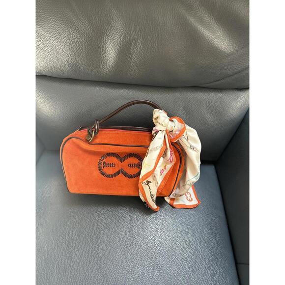 Escada Orange Suede Women's Satchel Bag with Silk Scarf - Picture 1 of 9